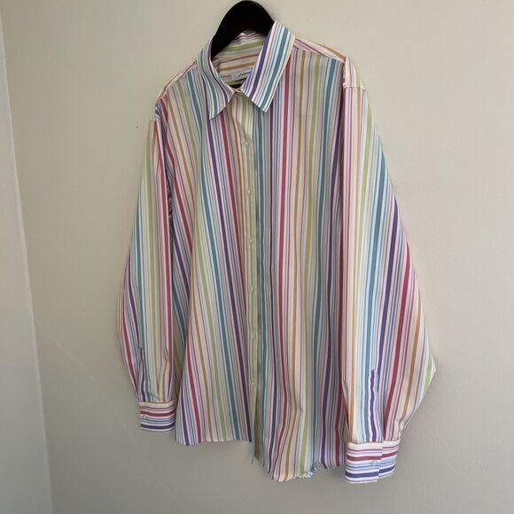 FOXCROFT Meghan No Iron Pinpoint Long Sleeve Shirt, Rainbow Pastel Stripe- 16 - Picture 2 of 11